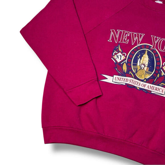 Vintage 1996 NEW YORK USA Grapic Sweatshirt Burgundy Sz 2XL Flag Retro Y2K Relax - Picture 4 of 8